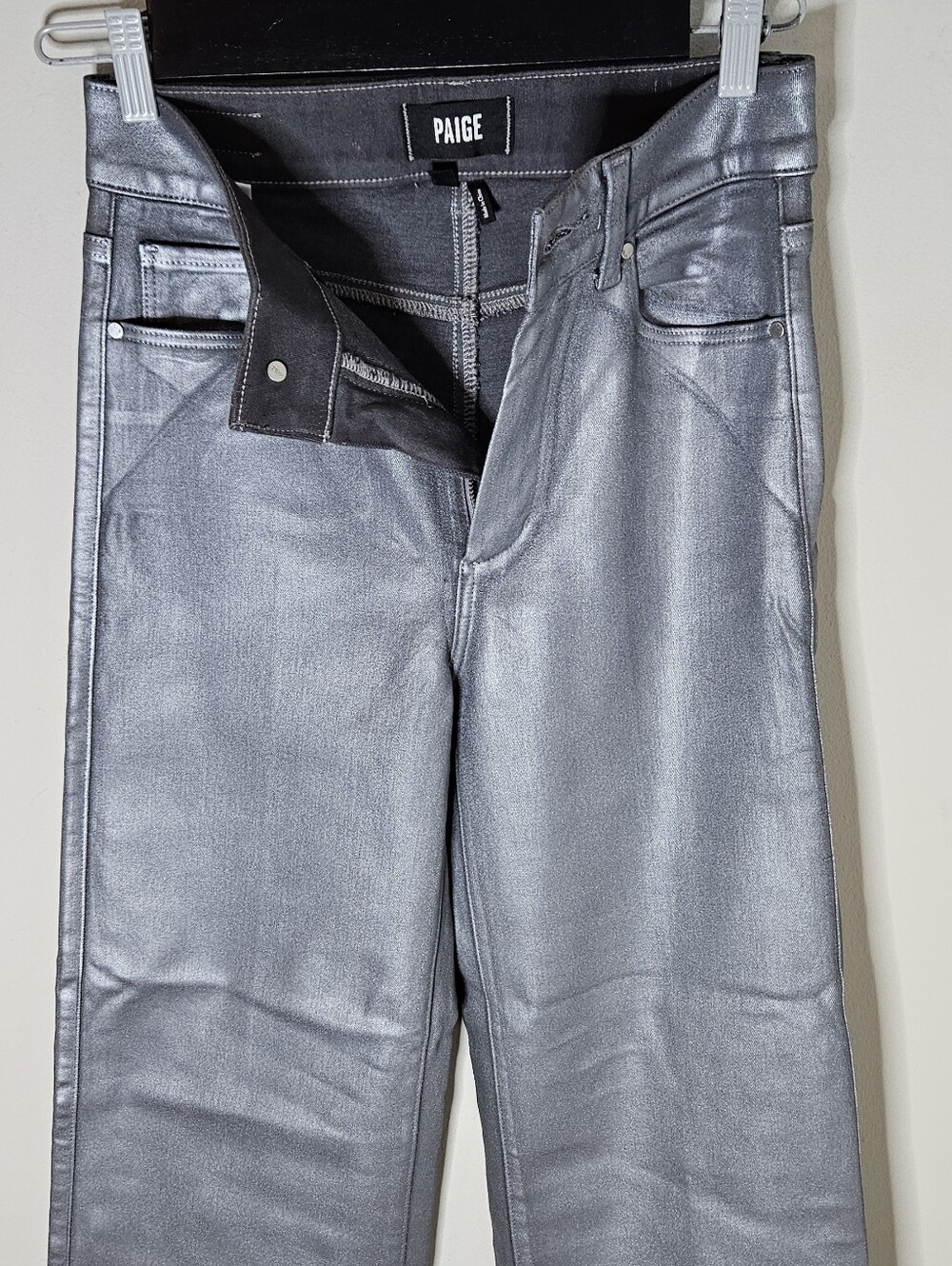Paige Sasha Wide Leg Jeans in Silver Shimmer Revolve Brand Women's 26 - Picture 5 of 9